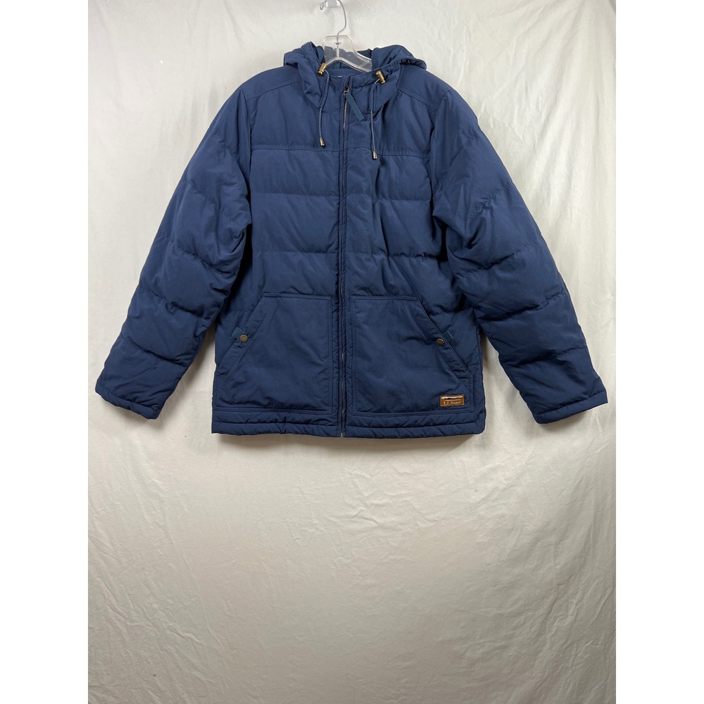 LL Bean Puffer Jacket Mens M Navy Blue Hooded DownTek Cordura Water Repellent